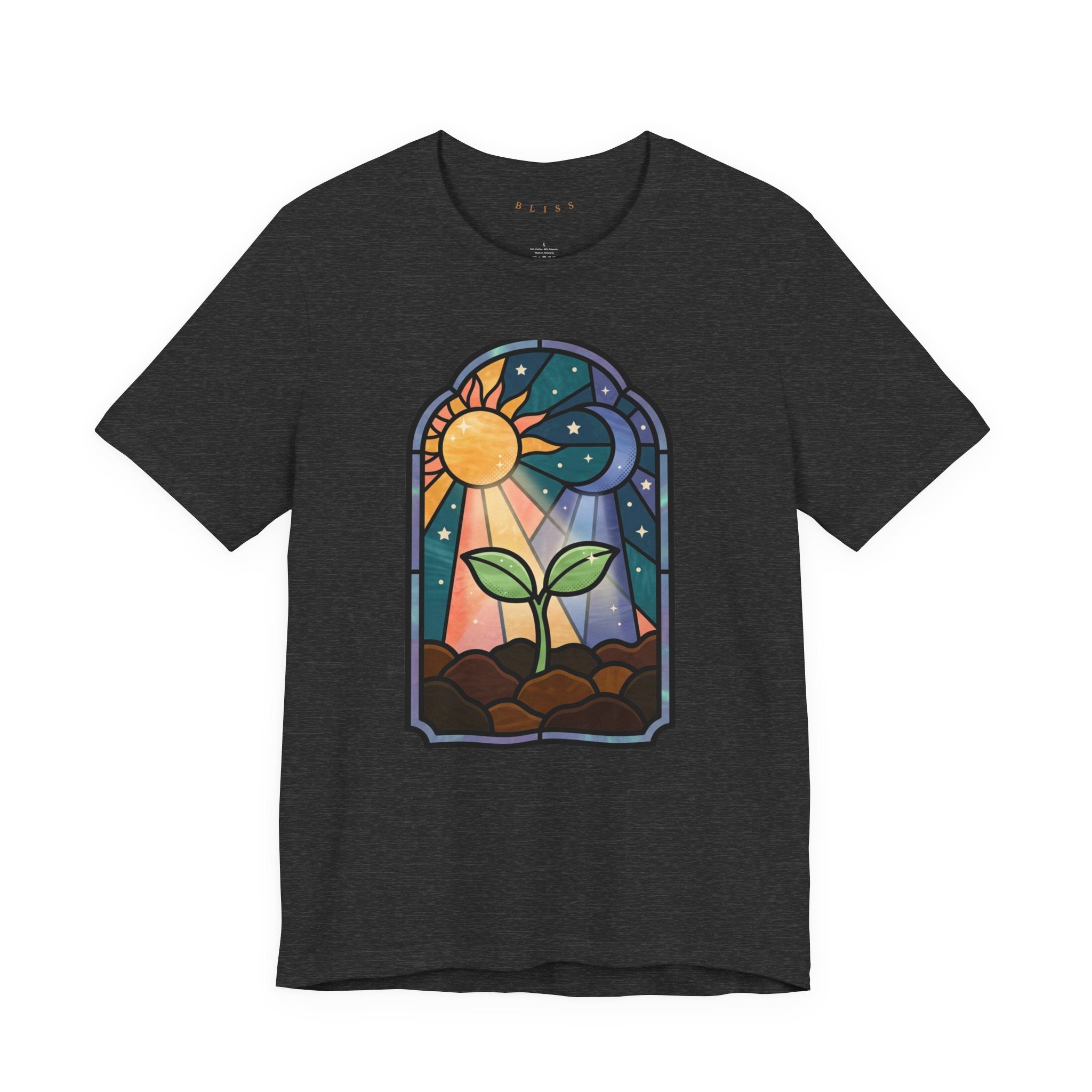 Plant Growth Stained Glass Tee — Sun & Moon Stars Seedling T-Shirt