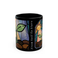 Stained Glass Seedling Black Mug — "From Soil to Stars" Inspirational Ceramic Coffee Cup (11oz/15oz)
