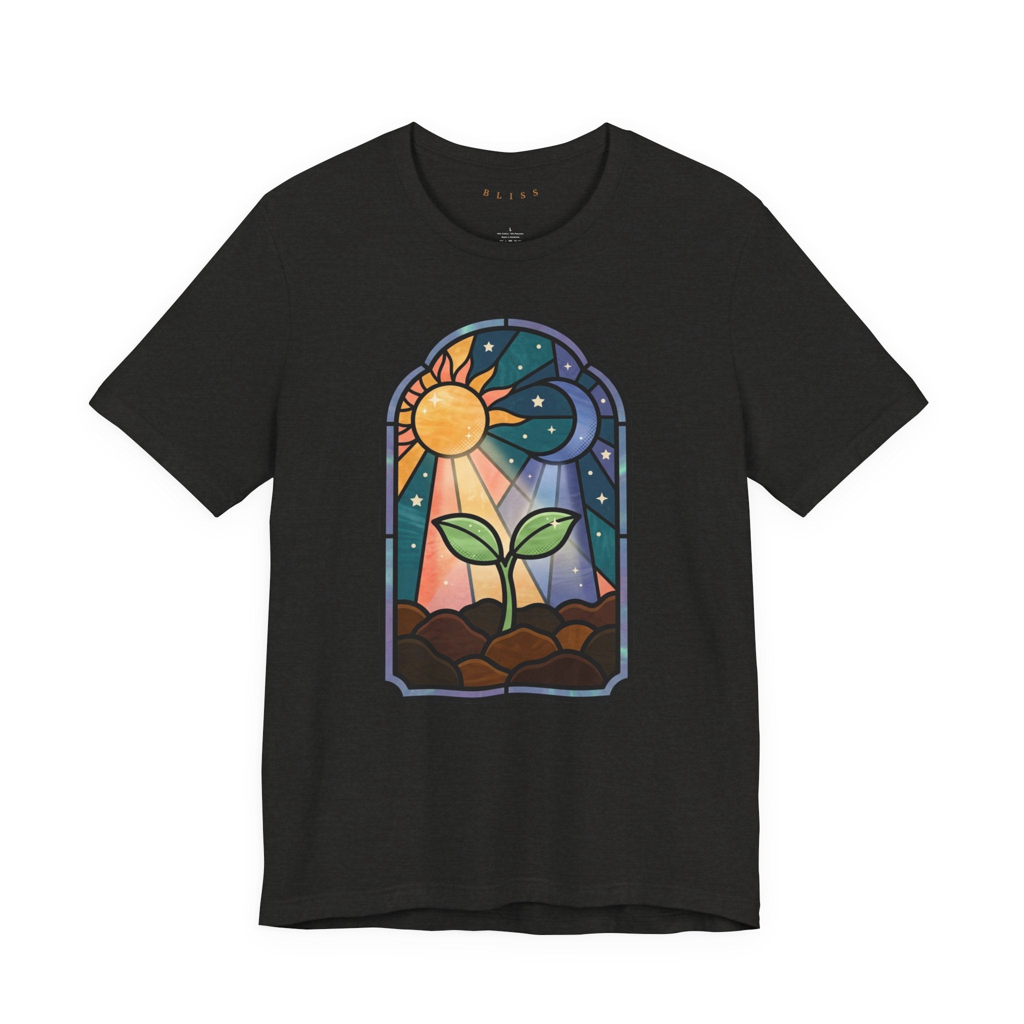 Plant Growth Stained Glass Tee — Sun & Moon Stars Seedling T-Shirt