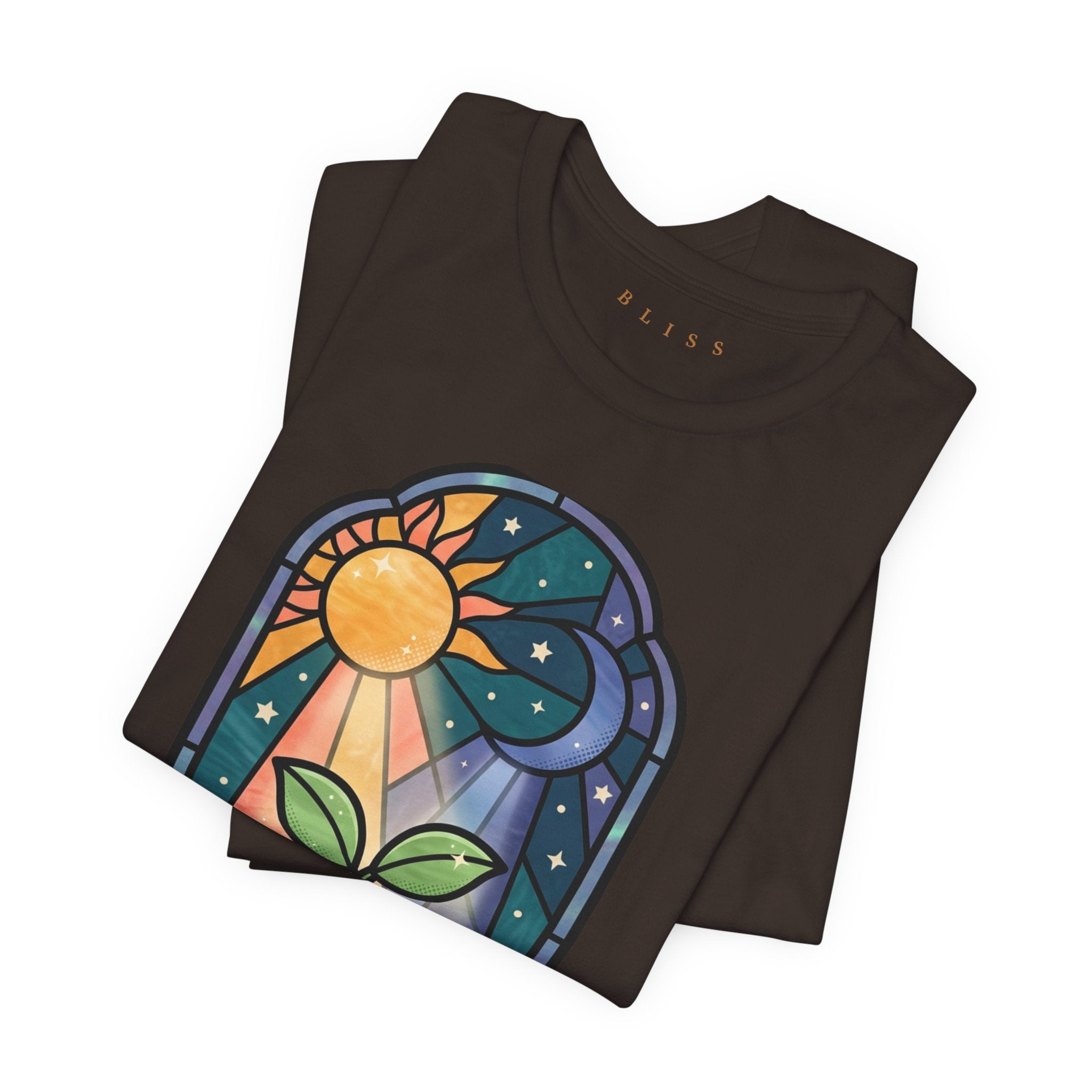 Plant Growth Stained Glass Tee — Sun & Moon Stars Seedling T-Shirt